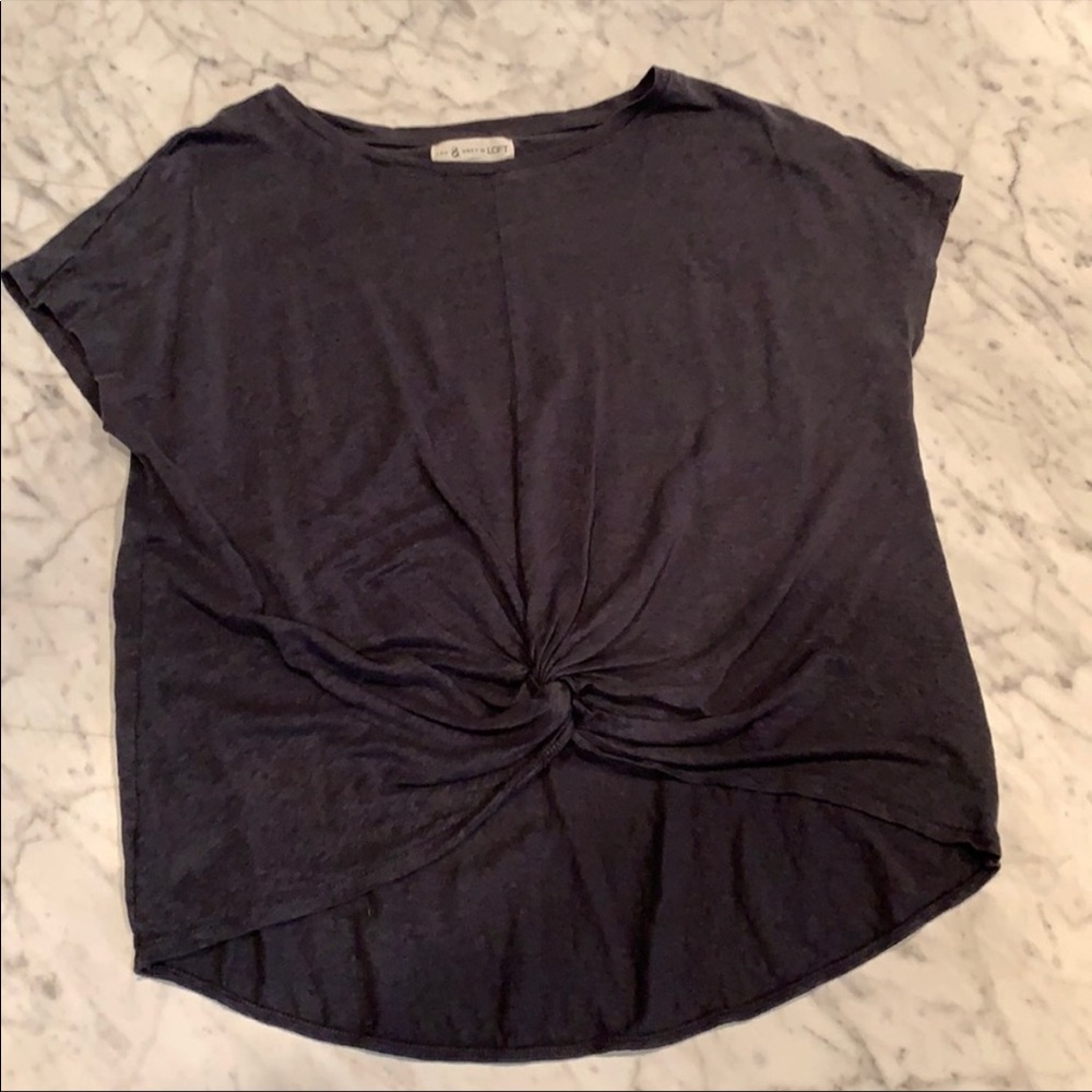 Lou & Grey M Navy Linen Knot Twist T Shirt Top